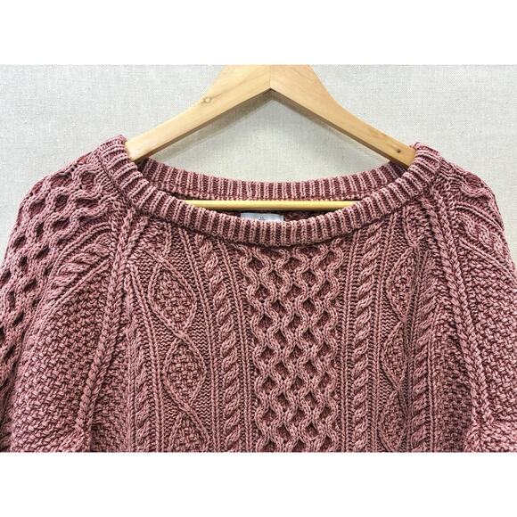 L.L.Bean Signature Cotton Fisherman Tunic Sweater L Rose Cable Knit - Picture 6 of 16